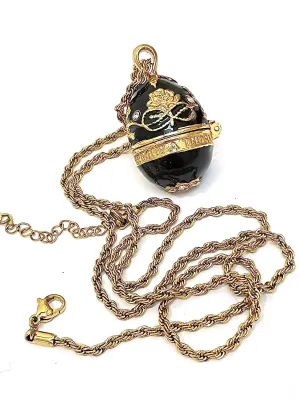 Faberge Egg Pendant style Necklace 24k Gold Black Faberge Egg Gold Diamond Jewelry Set for women Russian Faberge Egg Necklace Locket & Bracelet 114 Austrian Crystal Diamond HANDMADE