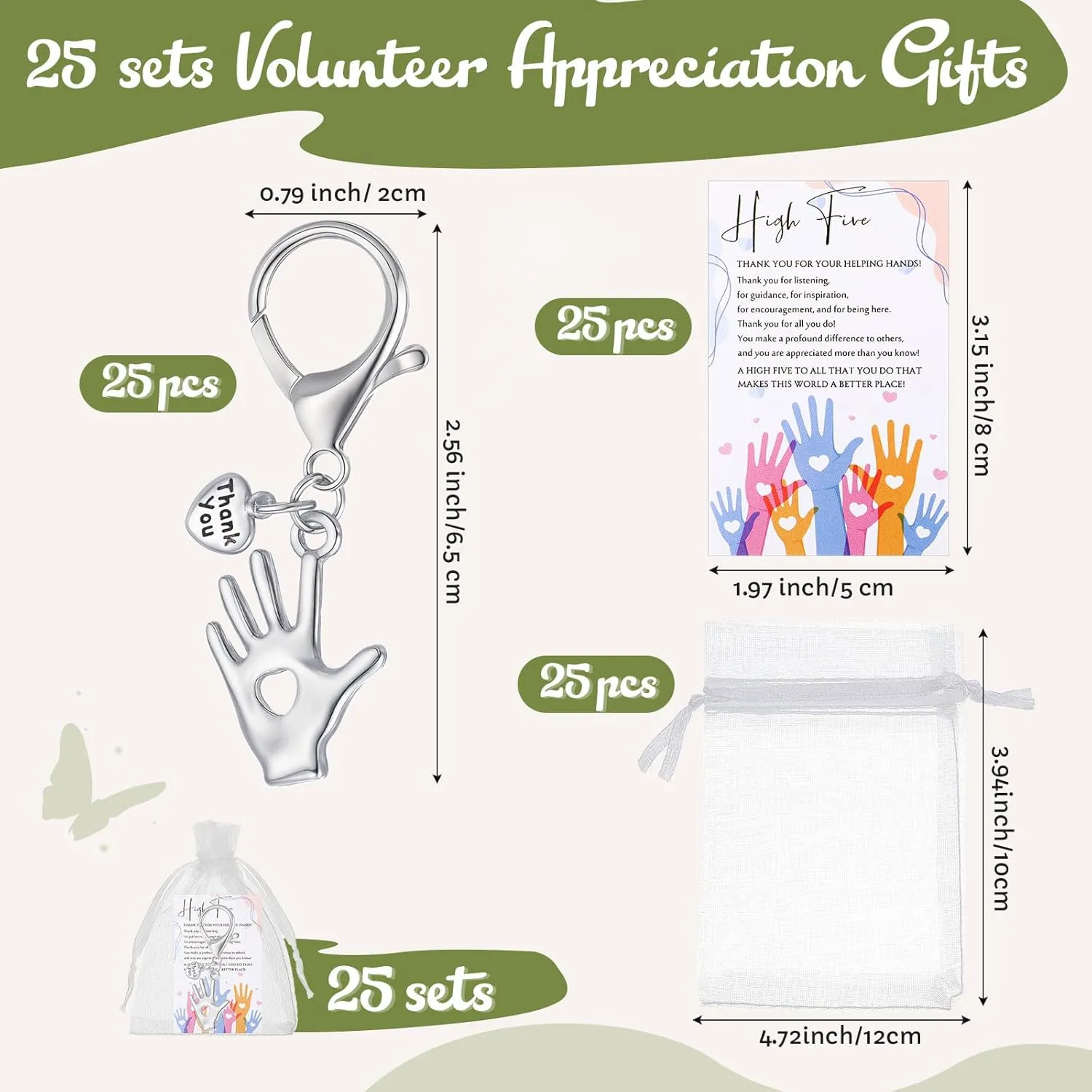 Faccito Volunteer Appreciation Gifts High Five Hand Keychains Bulk Thank You Gift for Coworker Employee Social Worker