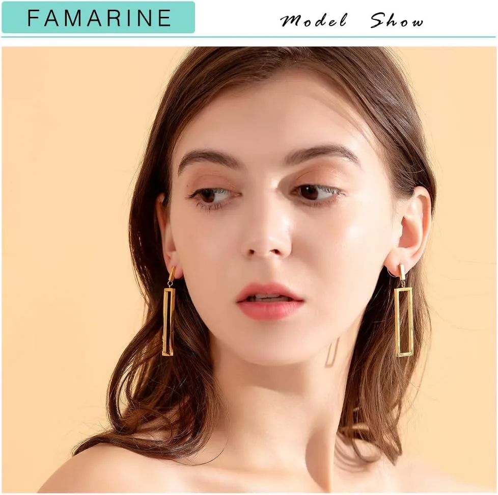 FAMARINE Gold Silver Black Rectangle Geometric Drop Dangle Earrings for Women Fashion Prom Jewelry