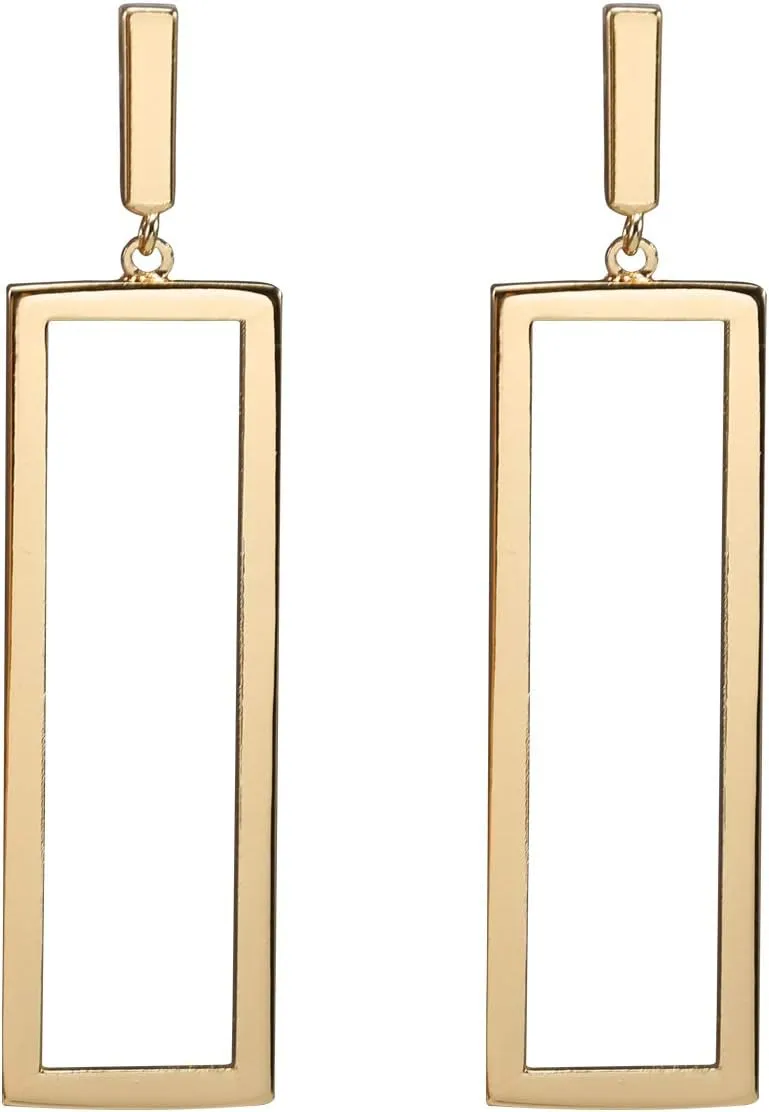 FAMARINE Gold Silver Black Rectangle Geometric Drop Dangle Earrings for Women Fashion Prom Jewelry