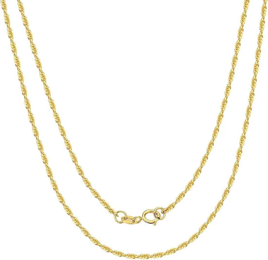 FANCIME 18K Solid Yellow Gold 1.5MM Simple Minimalist Rope Chain Necklace Fine Jewelry for Women, 45CM/18 INCH