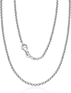 FANCIME 2MM Rolo Chain Sterling Silver Simple Minimalist Shinny Necklace Chain With White Gold Plating Fine Jewelry For Men Women, Lobster Clasp