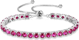FANCIME Birthstone Bracelet Jewelry for Women Sterling Silver Tennis Bracelet Classic Bolo Adjustable Chain Fine Jewelry Anniversary Birthday Gifts for Women Mom Wife Her