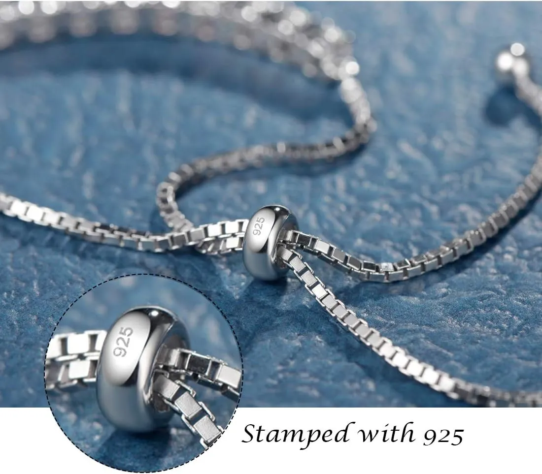 FANCIME Birthstone Bracelet Jewelry for Women Sterling Silver Tennis Bracelet Classic Bolo Adjustable Chain Fine Jewelry Anniversary Birthday Gifts for Women Mom Wife Her