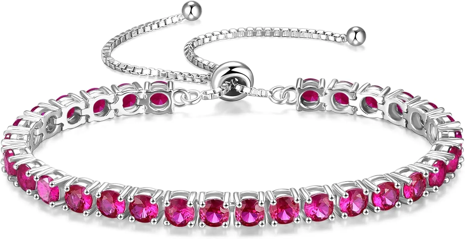 FANCIME Birthstone Bracelet Jewelry for Women Sterling Silver Tennis Bracelet Classic Bolo Adjustable Chain Fine Jewelry Anniversary Birthday Gifts for Women Mom Wife Her