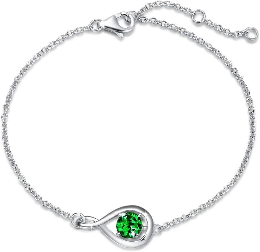 FANCIME Love Bracelet 925 Sterling Silver Infinity Birthstone Bracelets for Women Fine Jewelry Birthday Gifts for Her Mom Wife, Chain Length 6.7" 1.2" Extend
