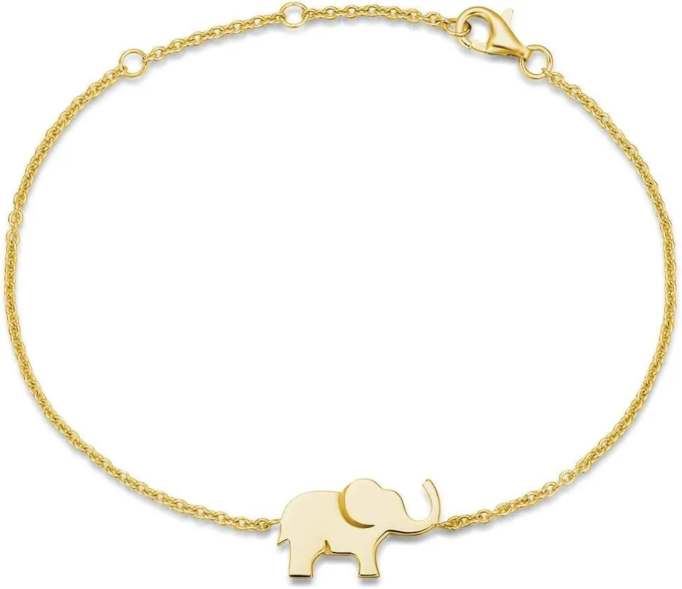 FANCIME Lucky Elephant Bracelet 925 Sterling Silver High Polished Mini Small Elephant Charm Family Link Bracelet Jewelry Birthday Gifts For Women, 15 3 cm
