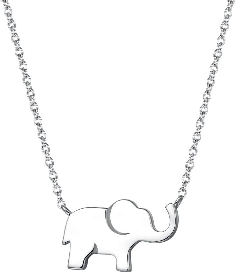 FANCIME Lucky Elephant Necklace 925 Sterling Silver High Polished Cute Mini Small Lucky Elephant Family Dainty Pendant Necklace Birthday Gifts For Women, 16"   2" Extender