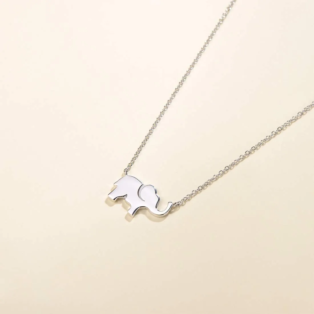 FANCIME Lucky Elephant Necklace 925 Sterling Silver High Polished Cute Mini Small Lucky Elephant Family Dainty Pendant Necklace Birthday Gifts For Women, 16"   2" Extender