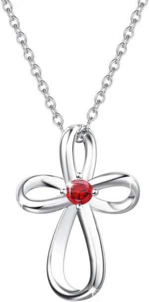 FANCIME White Gold Plated 925 Sterling Silver Birthstone Open Loop Celtic Ribbon Cross Crucifix Infinity Pendant Necklace Cute Gifts For Women Girls, 16"   2" Extender