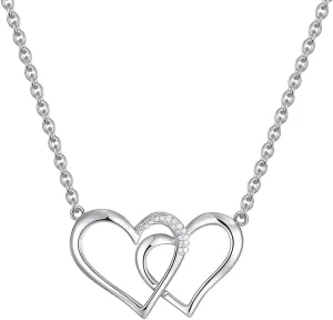 FANCIME White Gold Plated 925 Sterling Silver with REAL Diamond 0.021CTTW Interlocking Love Heart Pendant Necklace for Women, 16 2" Silver Chain with Lobster Clasp