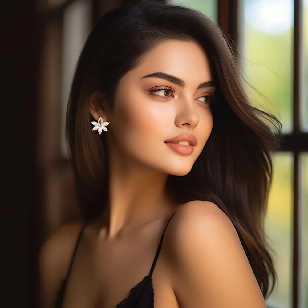 Fancy Rhinestone Statement Stud Earrings Flower Crystal Stud Drop Earrings Wedding Prom Earrings for Women