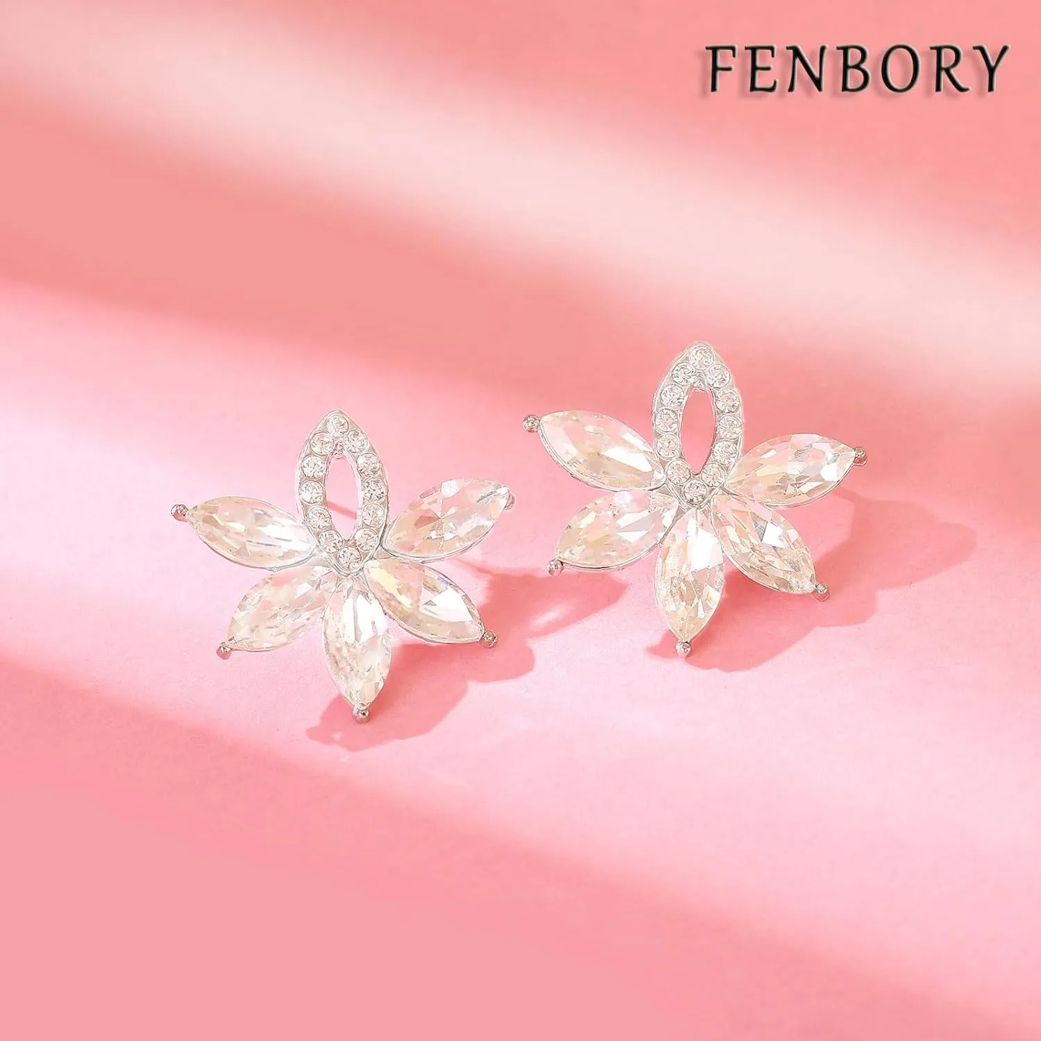 Fancy Rhinestone Statement Stud Earrings Flower Crystal Stud Drop Earrings Wedding Prom Earrings for Women