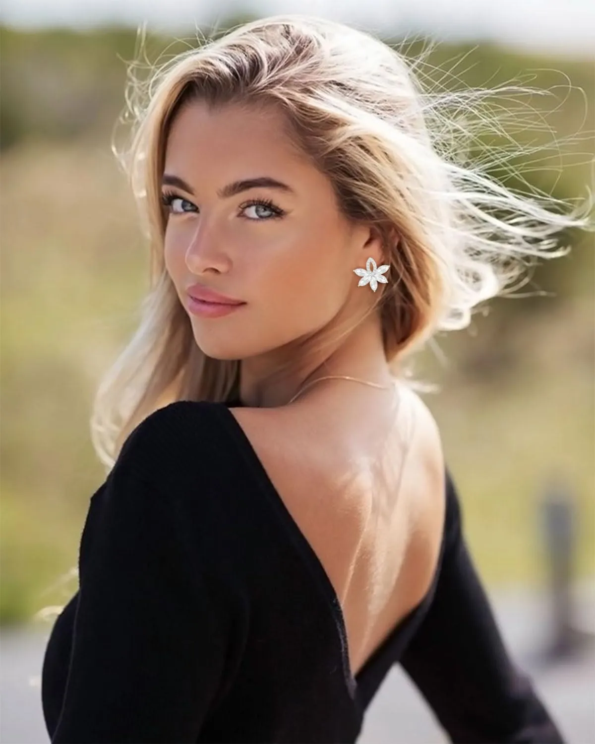 Fancy Rhinestone Statement Stud Earrings Flower Crystal Stud Drop Earrings Wedding Prom Earrings for Women