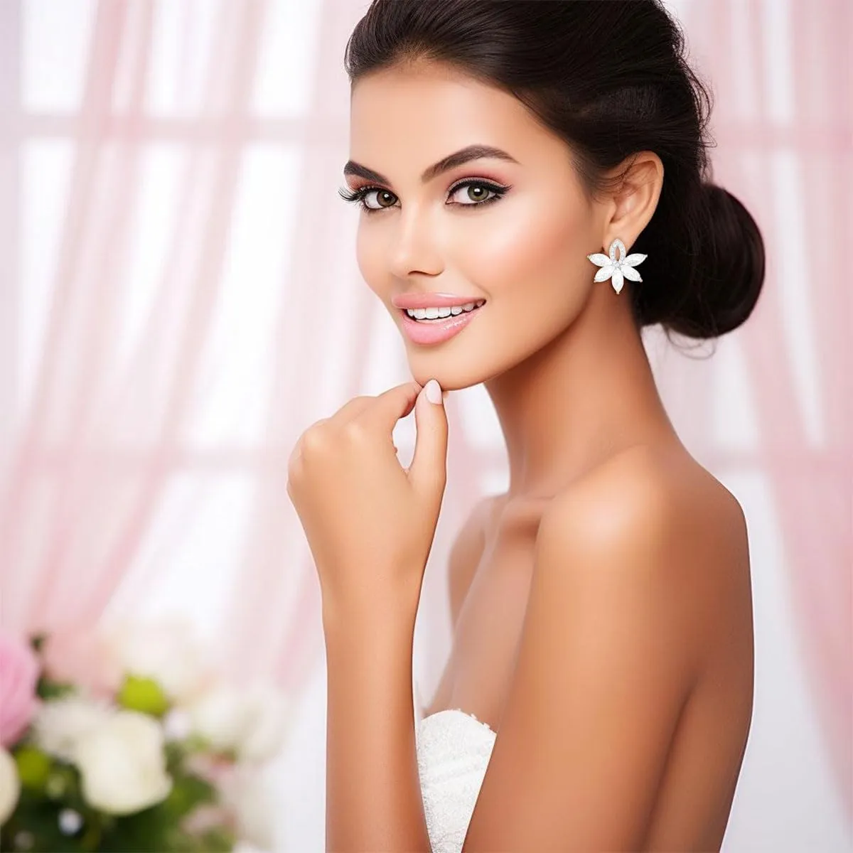 Fancy Rhinestone Statement Stud Earrings Flower Crystal Stud Drop Earrings Wedding Prom Earrings for Women