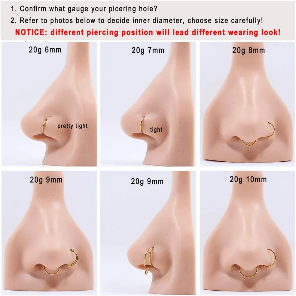 FANSING Nose Hoop 2 Pieces Surgical Steel Nose Rings for Women Cartilage Earring Hoop Men Hinged Septum Jewelry for Nostril Helix Tragus Daith Conch Lip Rook Ear Lobe Piercings