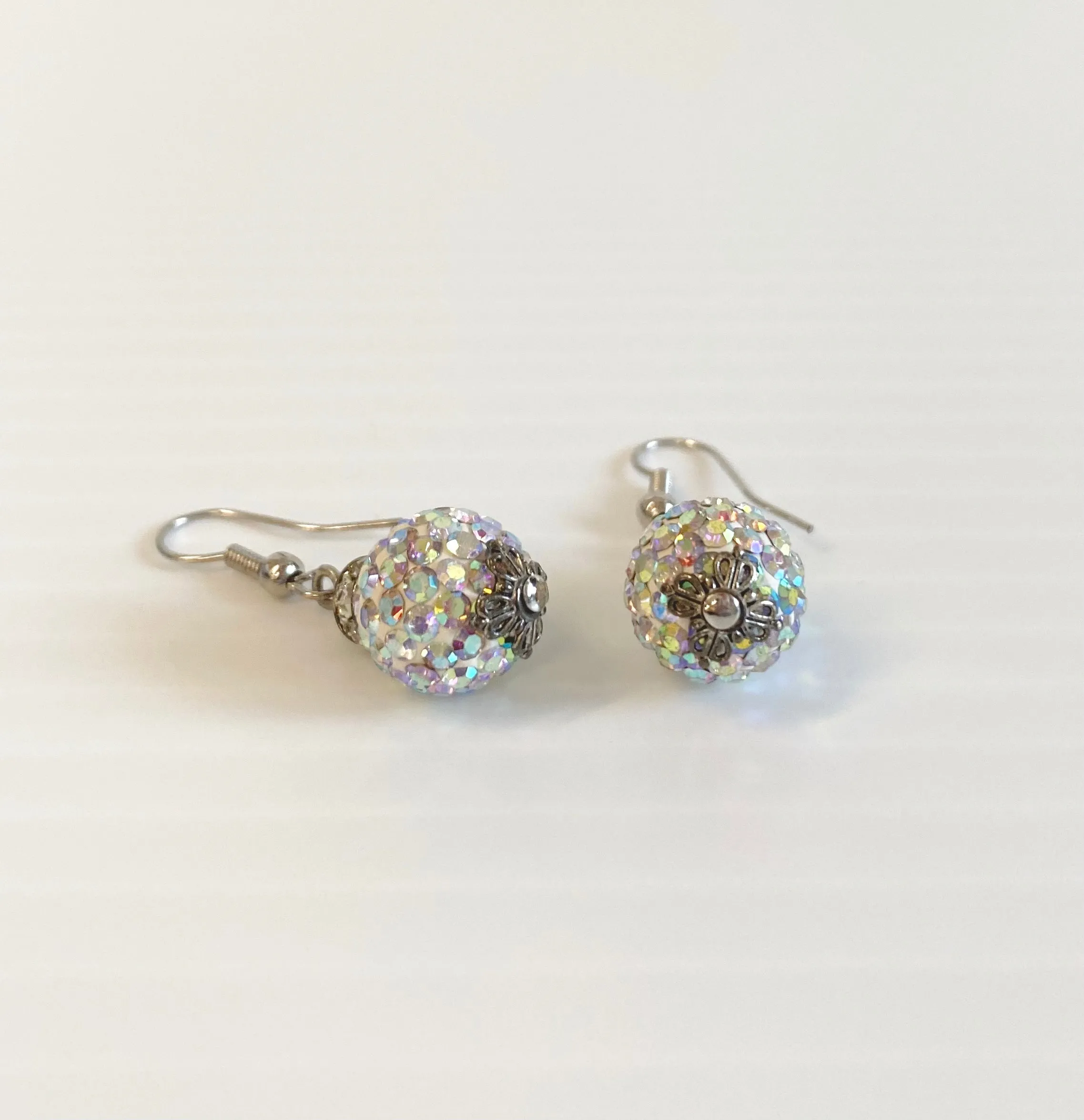 Fashion Accessories - White Crystal Ball Earrings