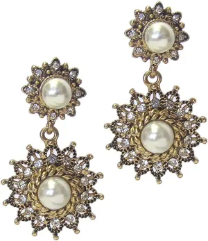 Fashion Jewelry ~ Clear Crystal and Faux Pearl Mix Drop Party Earrings for Women