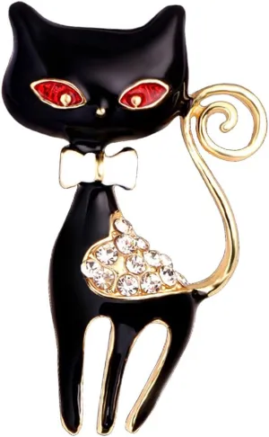 Fashion Rhinestone Bow Cat Brooch Pin for Women Girls Gold Plated Crystals Cartoon Bowknot Kitten Brooches Lapel Pins Dress Accessories Holiday Birthday Party Vintage Unisex Jewelry
