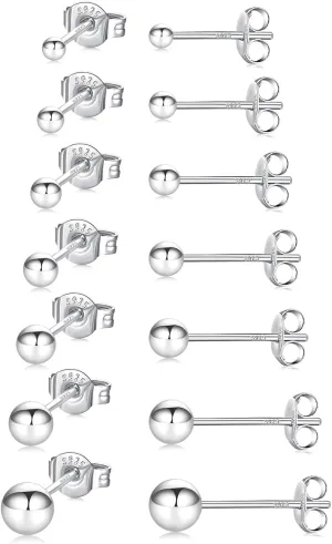 Fcebsty 7 Pairs Silver/Gold Studs Earrings 925 Sterling Silver Post Ball Stud Earrings for Women Cartilage Earring Small Silver Stud Earrings for Women Real Gold Ball Studs Nap Earrings 2-8mm