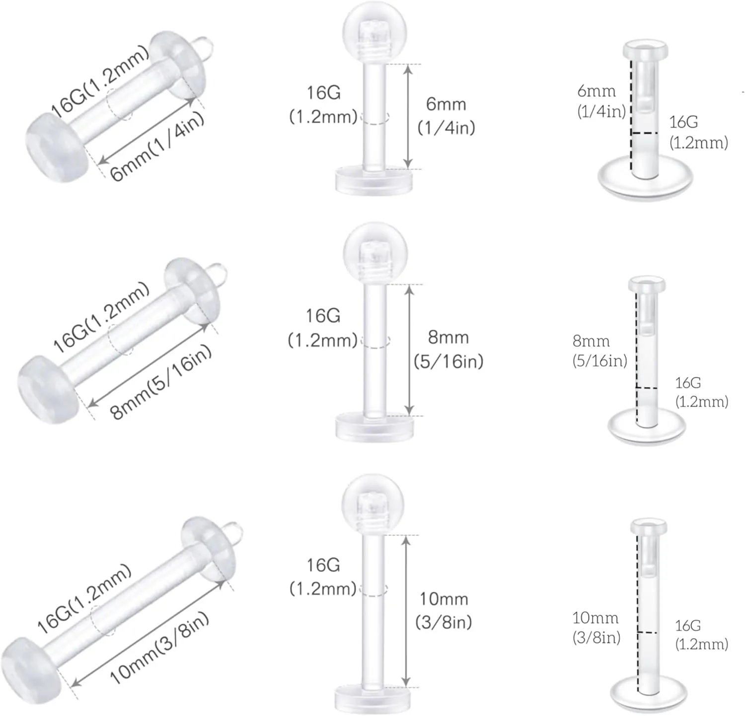 FECTAS 20-38PCS Clear Piercing Jewelry Bioflex Plastic Earrings Nose Rings Studs Septum Belly Cartilage Helix Industrial Nipple Tongue Lip Labret Eyebrow Piercing Retainers for Surgery Work Sports