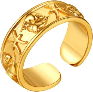 FindChic 18K Gold Plated Horoscope Zodiac Band Rings Constellation Astrology Adjustable Statement Ring for Women or Girls, with Gift Box