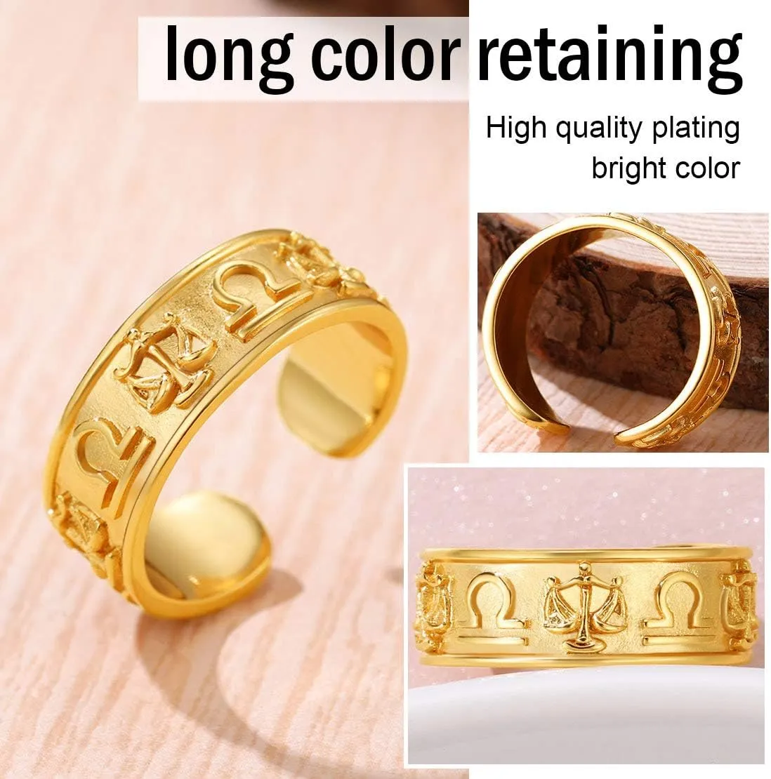 FindChic 18K Gold Plated Horoscope Zodiac Band Rings Constellation Astrology Adjustable Statement Ring for Women or Girls, with Gift Box