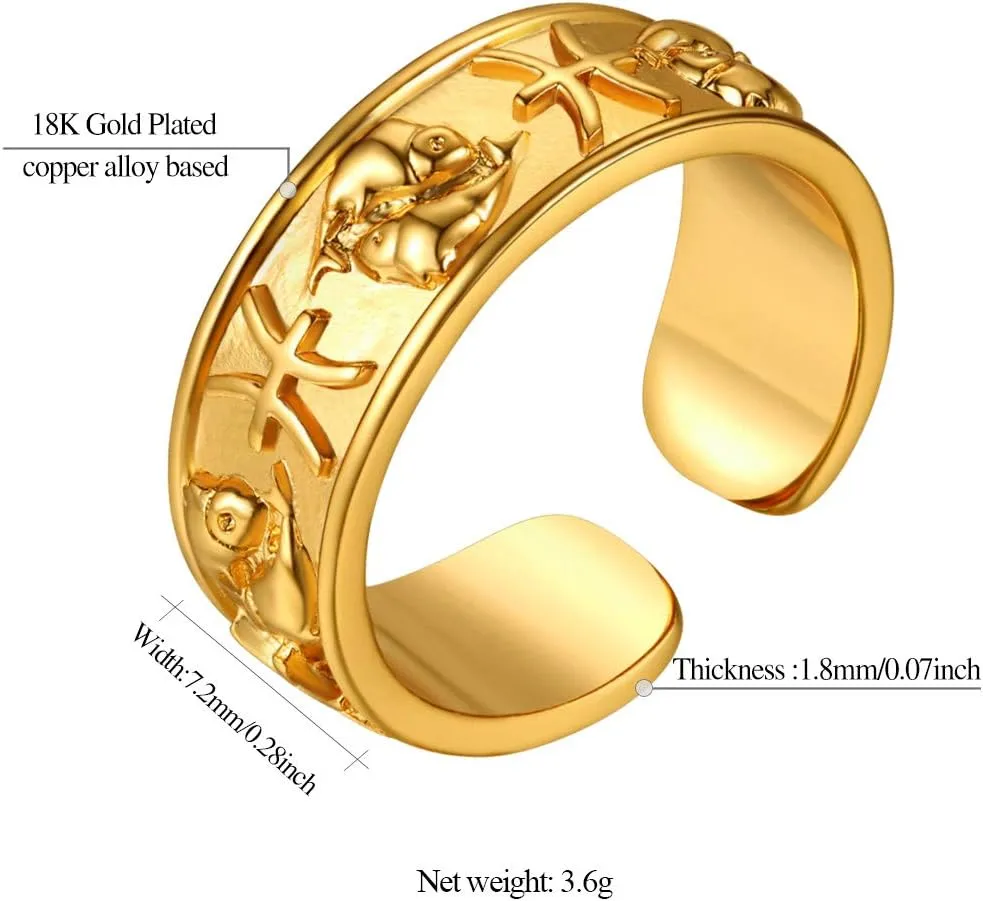 FindChic 18K Gold Plated Horoscope Zodiac Band Rings Constellation Astrology Adjustable Statement Ring for Women or Girls, with Gift Box