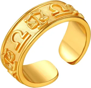 FindChic 18K Gold Plated Horoscope Zodiac Band Rings Constellation Astrology Adjustable Statement Ring for Women or Girls, with Gift Box