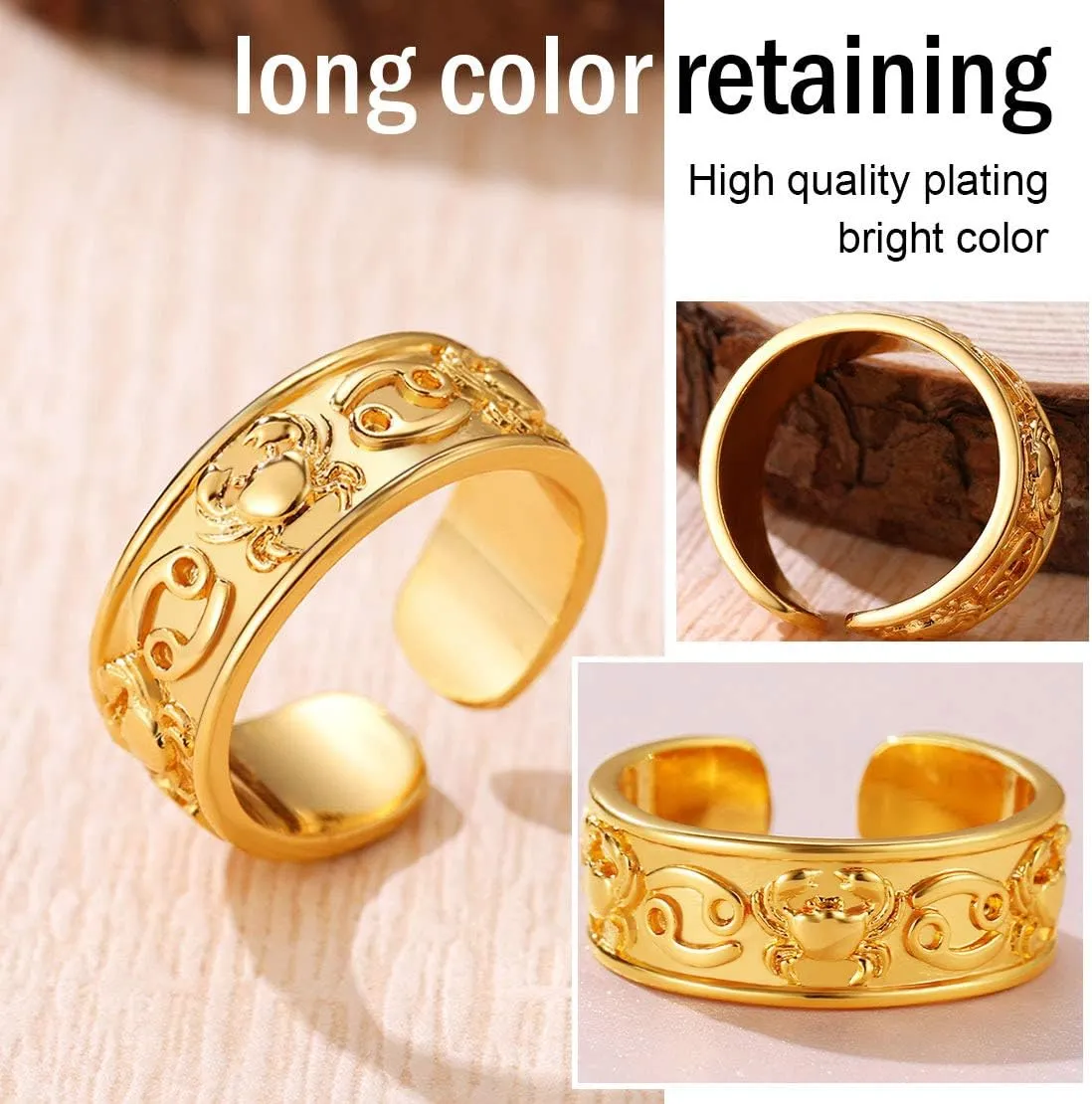 FindChic 18K Gold Plated Horoscope Zodiac Band Rings Constellation Astrology Adjustable Statement Ring for Women or Girls, with Gift Box