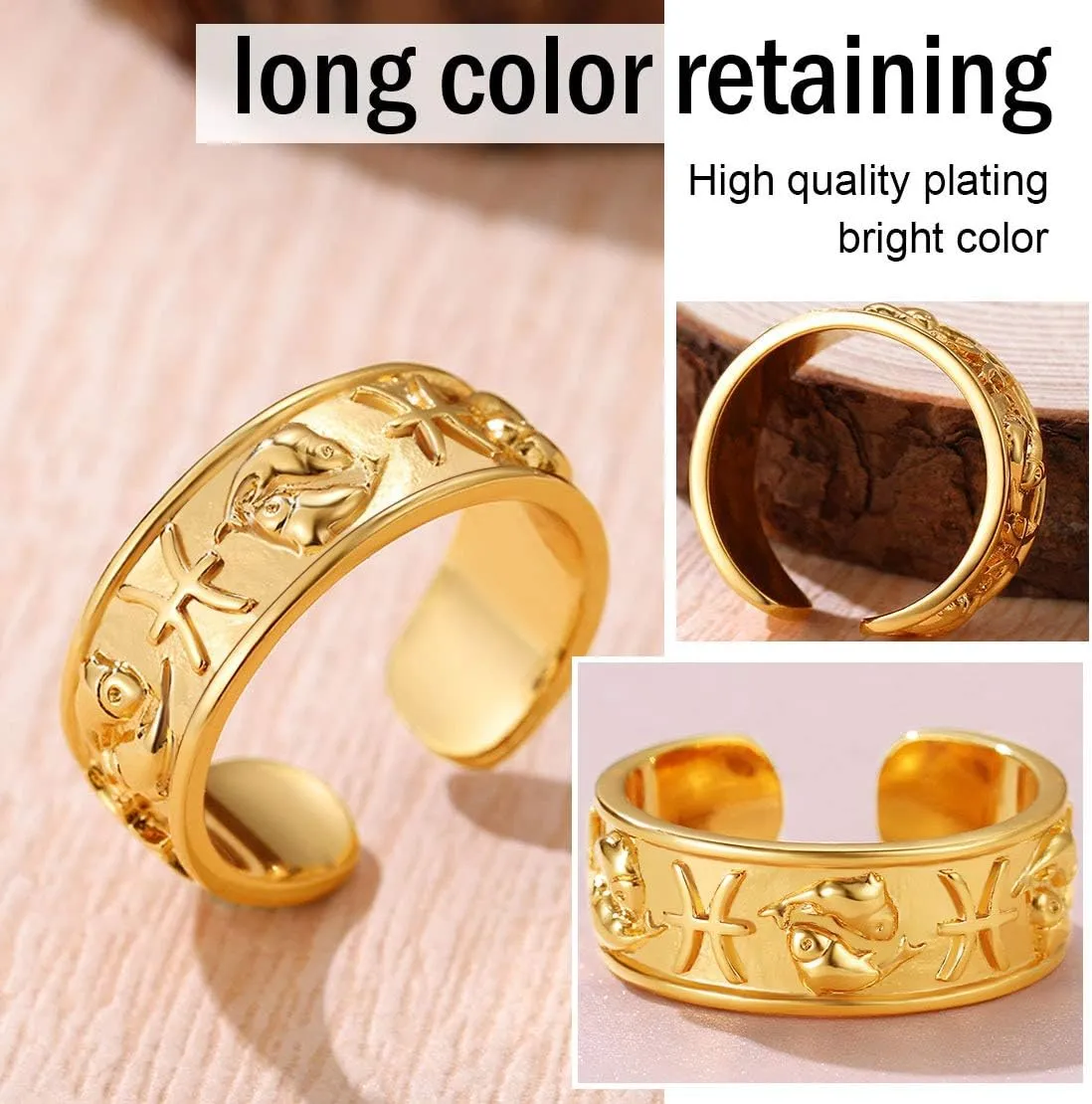 FindChic 18K Gold Plated Horoscope Zodiac Band Rings Constellation Astrology Adjustable Statement Ring for Women or Girls, with Gift Box