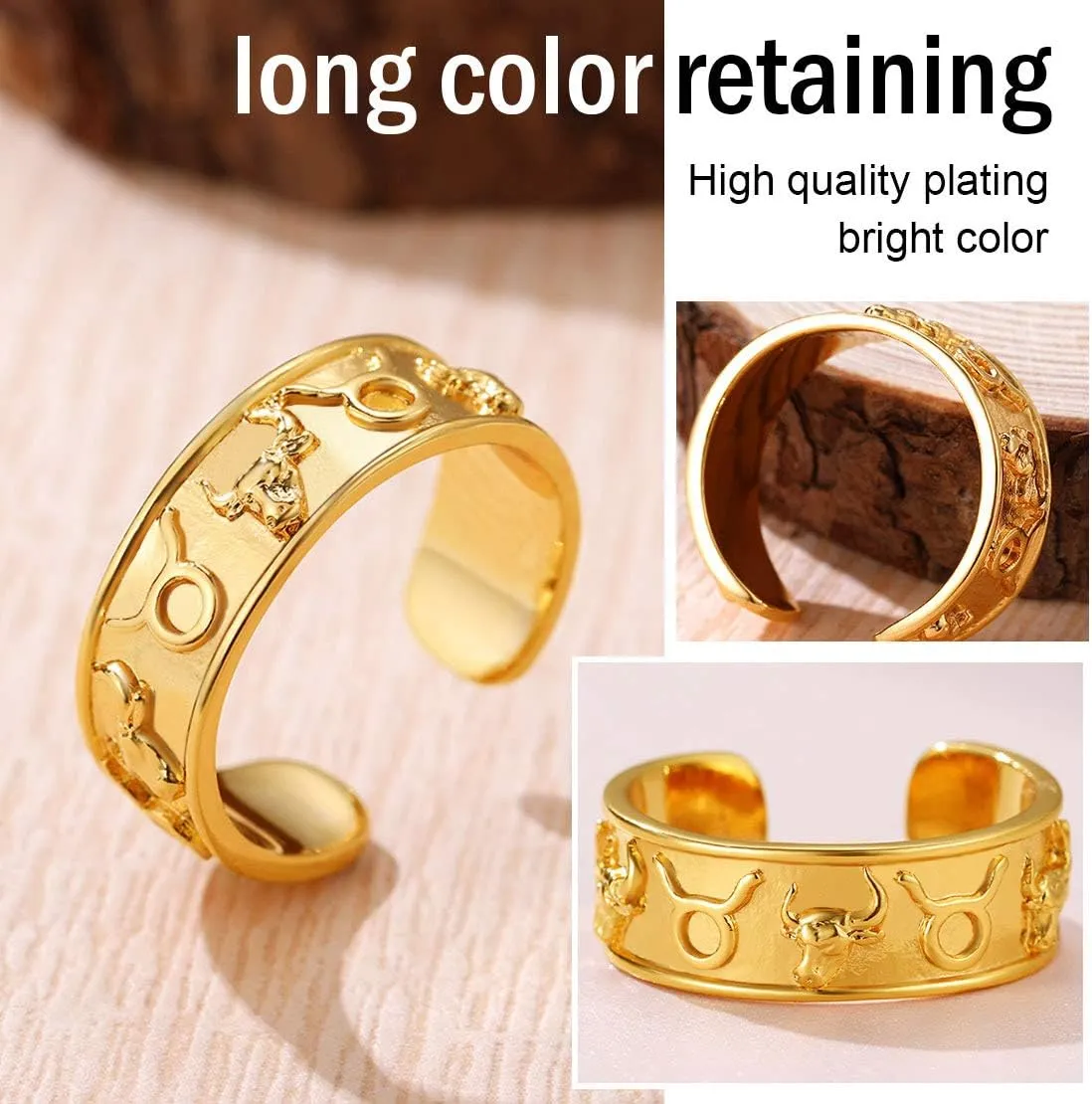 FindChic 18K Gold Plated Horoscope Zodiac Band Rings Constellation Astrology Adjustable Statement Ring for Women or Girls, with Gift Box