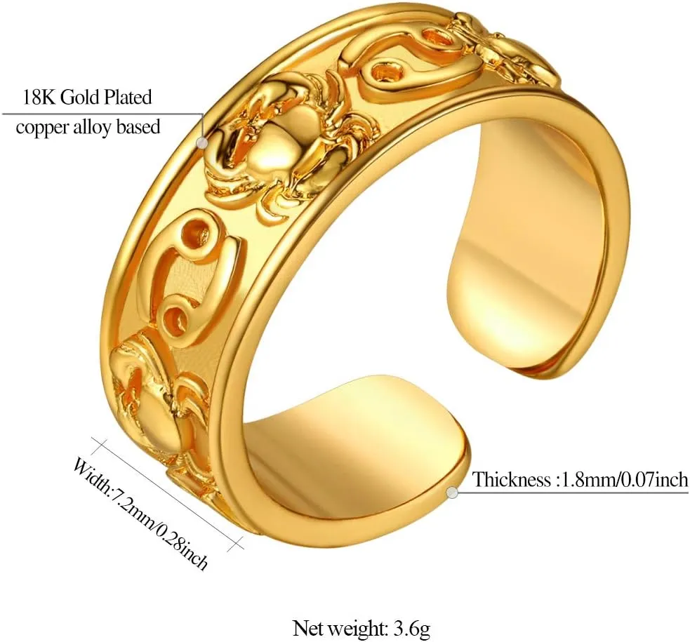 FindChic 18K Gold Plated Horoscope Zodiac Band Rings Constellation Astrology Adjustable Statement Ring for Women or Girls, with Gift Box