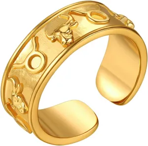 FindChic 18K Gold Plated Horoscope Zodiac Band Rings Constellation Astrology Adjustable Statement Ring for Women or Girls, with Gift Box