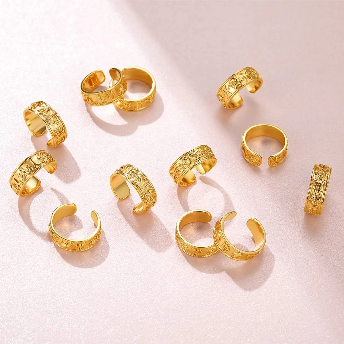 FindChic 18K Gold Plated Horoscope Zodiac Band Rings Constellation Astrology Adjustable Statement Ring for Women or Girls, with Gift Box