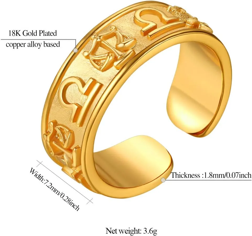 FindChic 18K Gold Plated Horoscope Zodiac Band Rings Constellation Astrology Adjustable Statement Ring for Women or Girls, with Gift Box