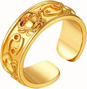 FindChic 18K Gold Plated Horoscope Zodiac Band Rings Constellation Astrology Adjustable Statement Ring for Women or Girls, with Gift Box