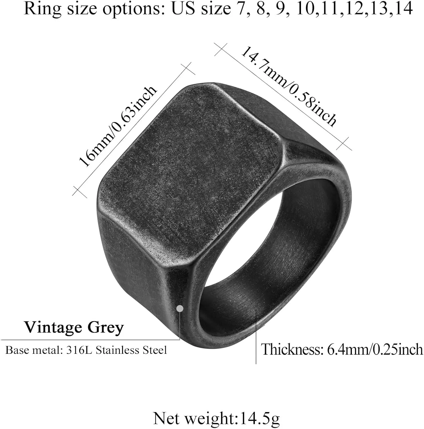 FindChic Customized Signet Photo Rings Square/Heart/Round Chunky Band Ring Stainless Steel/18K Gold Plated/Black Size 7 to 14 Personalized Jewelry for Men Women, Send Gift Box