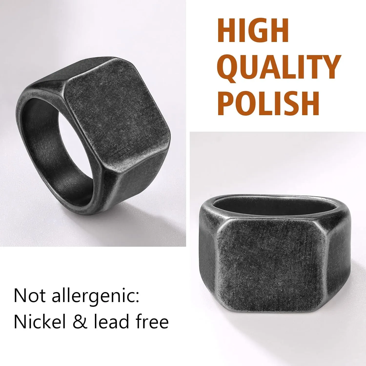 FindChic Customized Signet Photo Rings Square/Heart/Round Chunky Band Ring Stainless Steel/18K Gold Plated/Black Size 7 to 14 Personalized Jewelry for Men Women, Send Gift Box