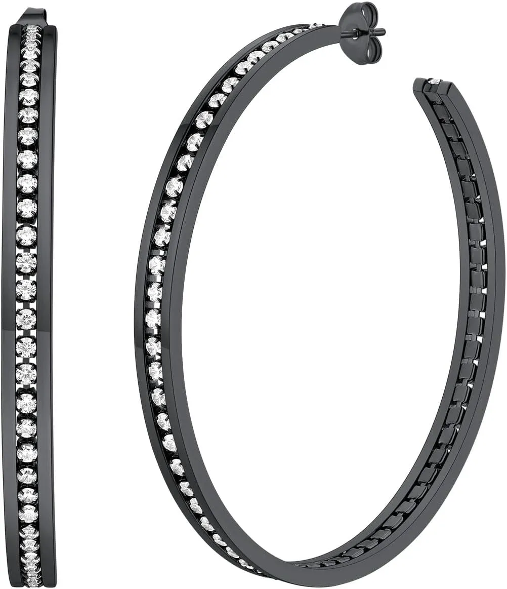 FindChic Sparkly Hoop Earrings for Women Stainless Steel/Gold Plated/Black Hoops with Cubic Zirconia Inlaid Hypoallegenic Jewelry 40mm/60mm/80mm Width, with Gift Box