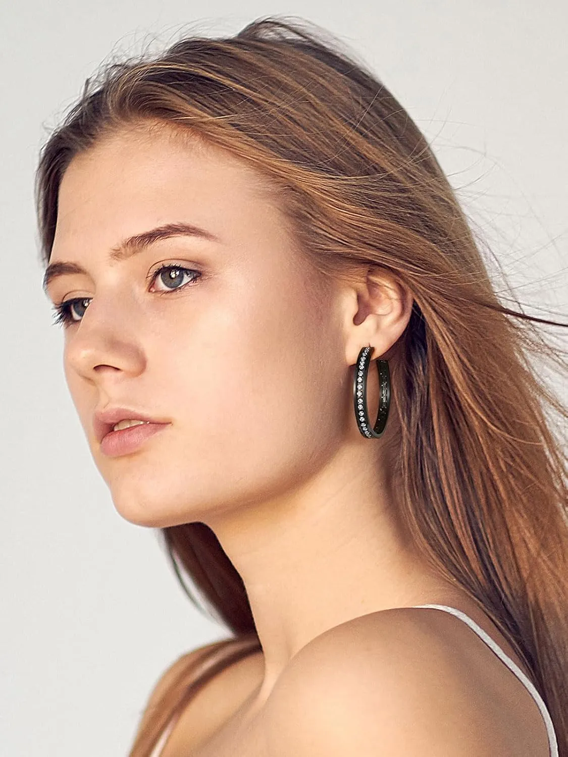 FindChic Sparkly Hoop Earrings for Women Stainless Steel/Gold Plated/Black Hoops with Cubic Zirconia Inlaid Hypoallegenic Jewelry 40mm/60mm/80mm Width, with Gift Box
