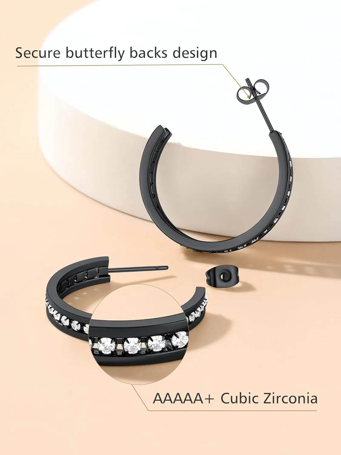 FindChic Sparkly Hoop Earrings for Women Stainless Steel/Gold Plated/Black Hoops with Cubic Zirconia Inlaid Hypoallegenic Jewelry 40mm/60mm/80mm Width, with Gift Box