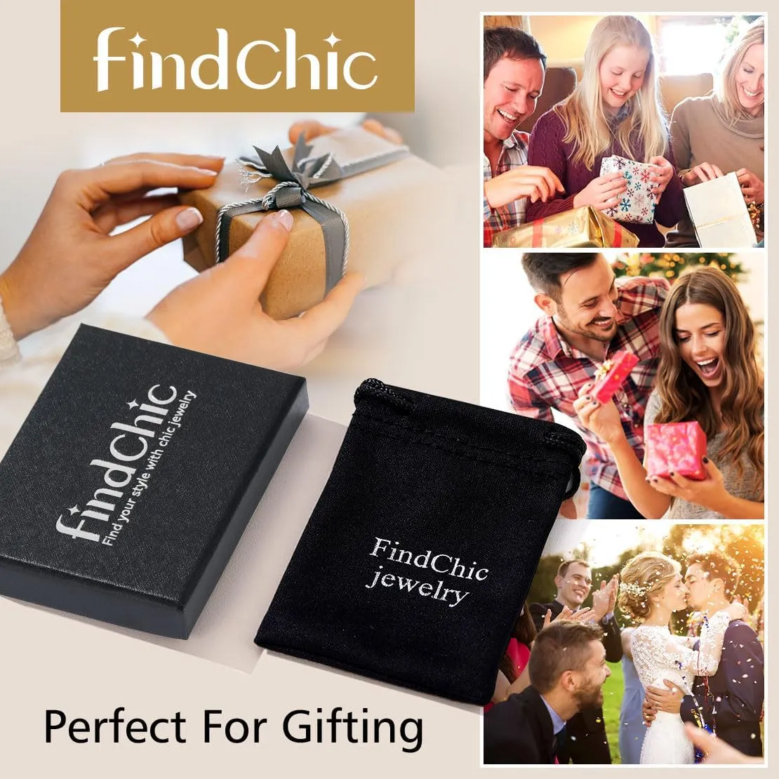 FindChic Sparkly Hoop Earrings for Women Stainless Steel/Gold Plated/Black Hoops with Cubic Zirconia Inlaid Hypoallegenic Jewelry 40mm/60mm/80mm Width, with Gift Box