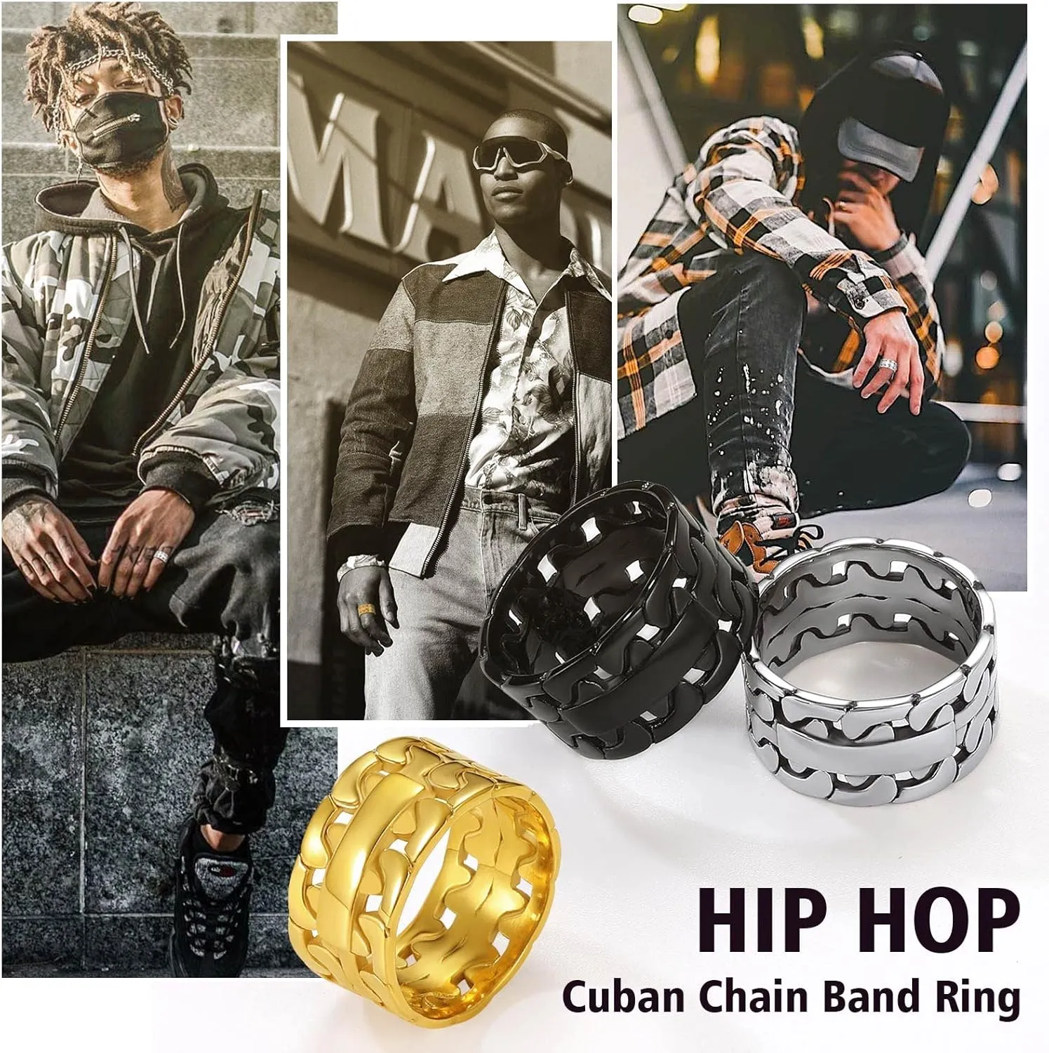 FindChic Stainless Steel Criss Cross/Cuban Link Band Rings for Men Women Width 6mm 9mm 11mm Size 5 to 12 Custom Engraved Personalized Engagement Promise Rings for Her/Him, Send Jewelry Gift Box