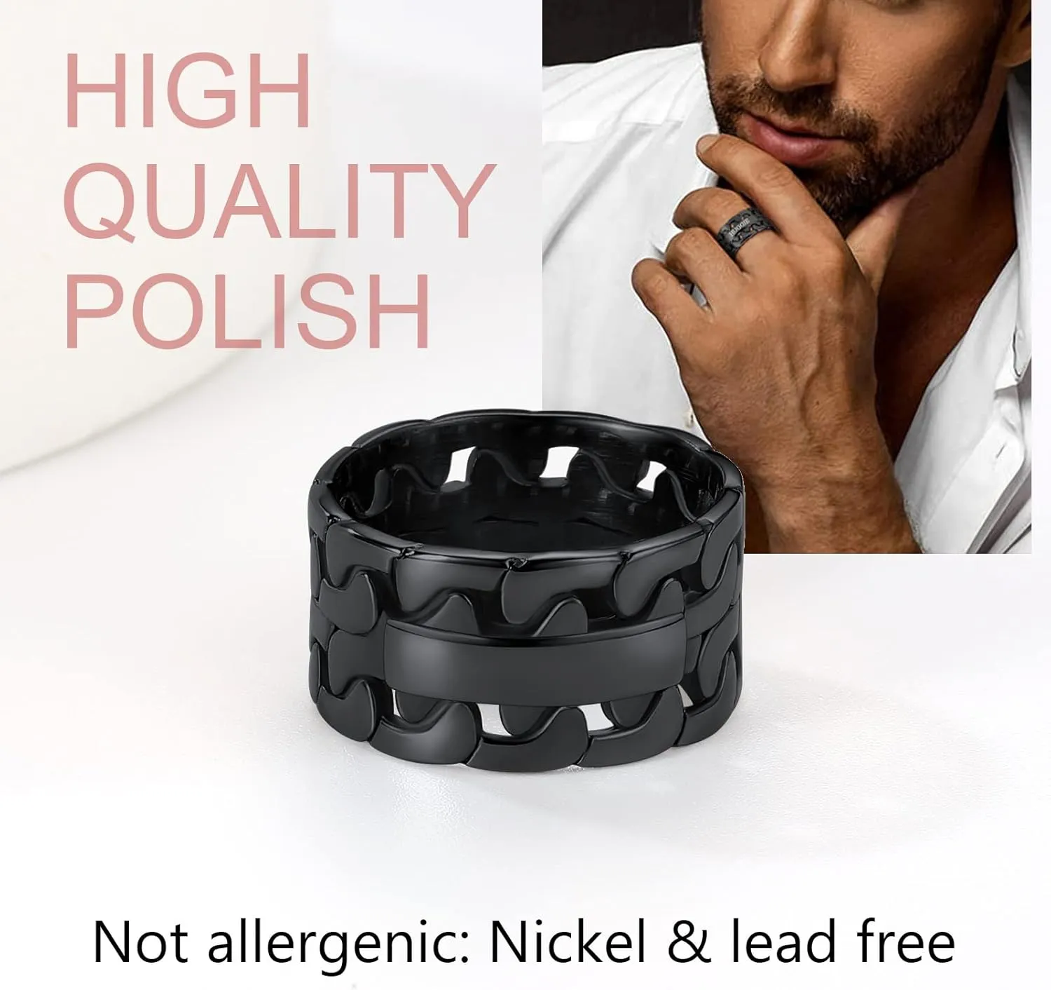 FindChic Stainless Steel Criss Cross/Cuban Link Band Rings for Men Women Width 6mm 9mm 11mm Size 5 to 12 Custom Engraved Personalized Engagement Promise Rings for Her/Him, Send Jewelry Gift Box