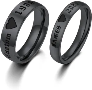 FindChic Stainless Steel Custom Couple Rings for Him and Her Wedding Ring Set Heart Matching Band Rings Customized Name Engraved Size 6 to 12 Couple Jewelry Valentine Gift, with Gift Box