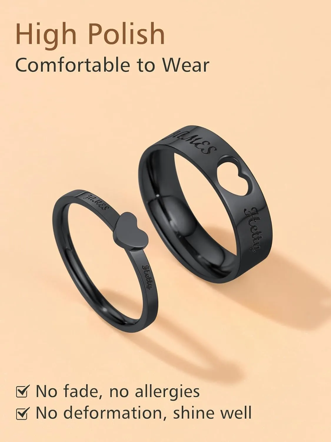 FindChic Stainless Steel Custom Couple Rings for Him and Her Wedding Ring Set Heart Matching Band Rings Customized Name Engraved Size 6 to 12 Couple Jewelry Valentine Gift, with Gift Box