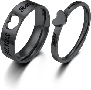 FindChic Stainless Steel Custom Couple Rings for Him and Her Wedding Ring Set Heart Matching Band Rings Customized Name Engraved Size 6 to 12 Couple Jewelry Valentine Gift, with Gift Box