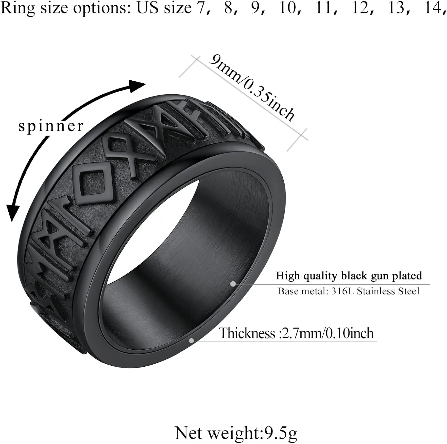 FindChic Stainless Steel Spinner Band Rings for Men Women Triple Moon/Trinity Celtic Knot Mixed Color/18K Gold Plated Width 8mm Size 7 to 14 Engraved Personalized Rotatable Anxiety Ring, Send Gift Box