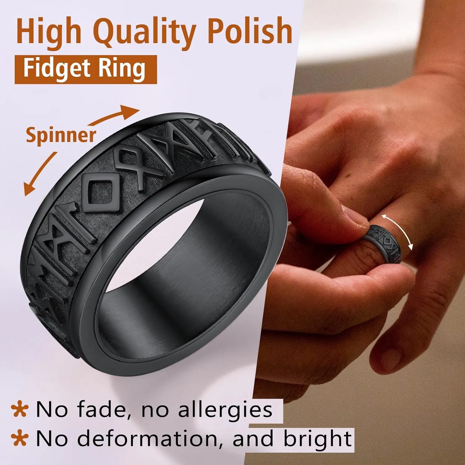 FindChic Stainless Steel Spinner Band Rings for Men Women Triple Moon/Trinity Celtic Knot Mixed Color/18K Gold Plated Width 8mm Size 7 to 14 Engraved Personalized Rotatable Anxiety Ring, Send Gift Box